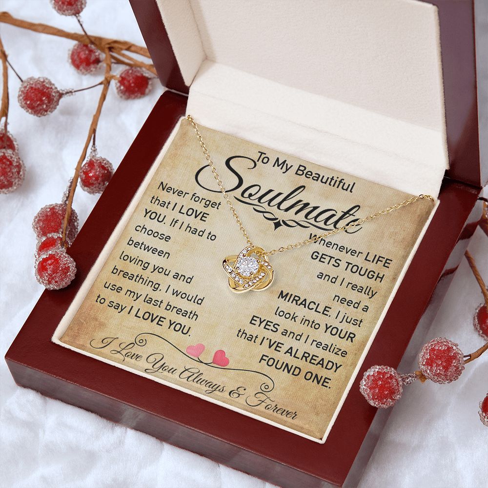 My Beautiful Soulmate Necklace Future Wife Gifts, Promise Necklace For Her, Fiance Gifts For Her, Valentine Gifts For Soulmate From Husband With Message Card Box LED, Soulmate Necklace For Women, To My Wife Necklace Love knot Thang