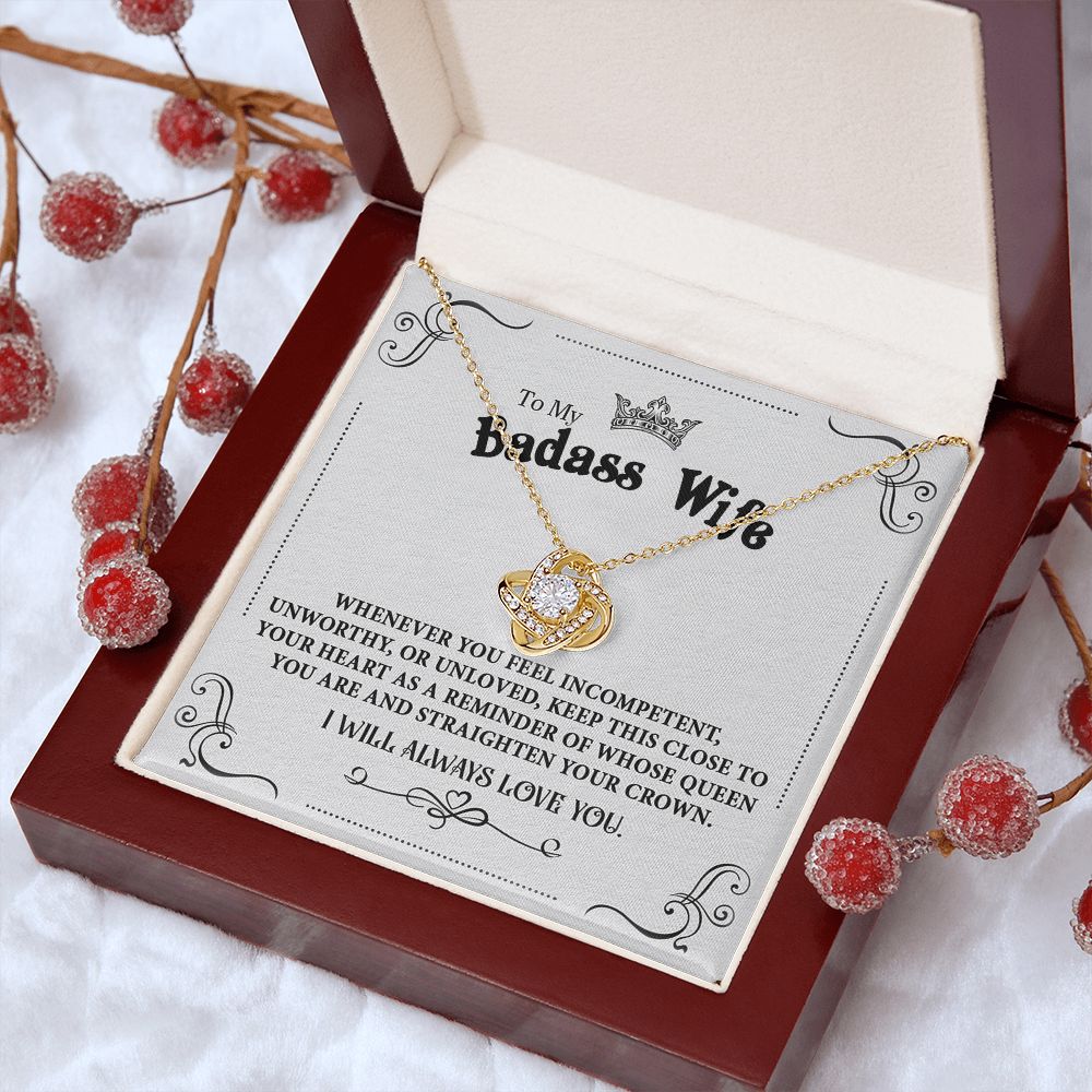 Personalized Valentine Gift For Badass Wife, To My Wife Necklace For Women, Soulmate Necklace, To My Wife Necklace From Husband, Necklace Custom Name Message Card and Gift Box Styles on Birthday, Christmas, Wedding, Anniversary Love knot Thang
