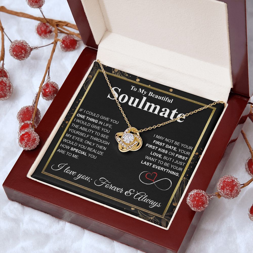To My Beautiful Soulmate Necklace My Last Everything, Promise Necklace For Her, Fiance Gifts For Her, Wedding Valentine Gifts For Future Wife With Message Card Box LED, Soulmate Necklace For Women, To My Wife Necklace Love knot Thang