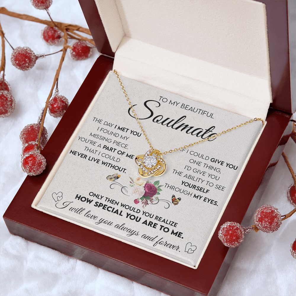 Personalized Valentine Gift For Wife, To My Soulmate Necklace For Women, Soulmate Jewelry, To My Wife Necklace From Husband, Necklace Custom Name Message Card and Gift Box Styles on Birthday, Christmas, Wedding, Anniversary Love knot Thang