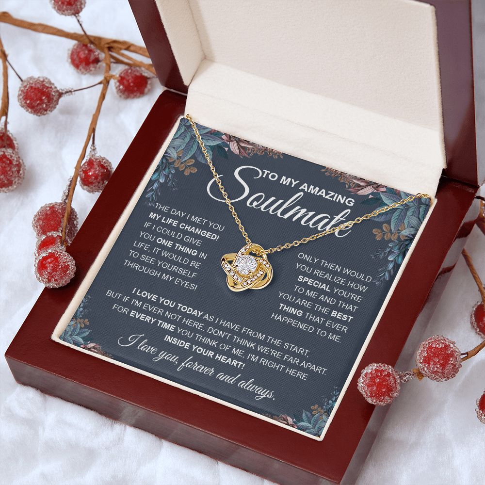 to My Soulmate Necklace, Soulmate Jewelry for Women, Wife Gifts from Husband, Wedding Necklace for Wife Soulmate Gifts Future Wife Necklace Message Card and Gift Box Styles on Birthday, Wedding, Anniversary, Valentine Love knot Thang
