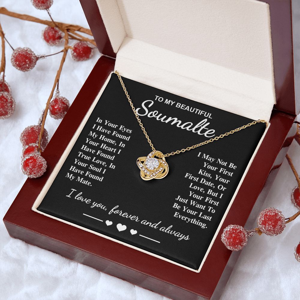 To My Beautiful Soulmate Necklace Gifts, Soulmate for Wife Birthday Gifts from Husband, Valentine for Women, Soulmate Gifts, Message Card and Necklace Gifts Box Gift Box Styles on Birthday, Wedding, Anniversary, Valentine Love knot Thang