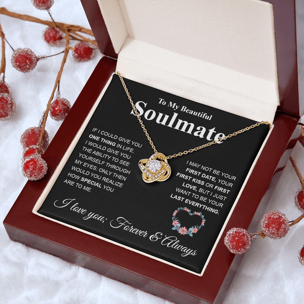 Beautiful Soulmate Necklace My Last Everything, Promise Necklace For Her, Fiance Gifts For Her, Valentine Gifts For Future Wife With Message Card Box LED, Soulmate Necklace For Women, To My Wife Necklace Love knot Thang