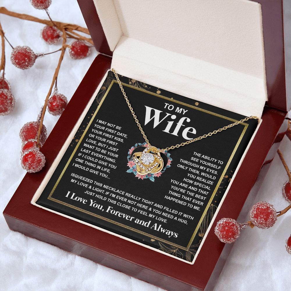 Couples Gifts Necklace To My Wife Necklace Anniversary Wedding Jewelry Romantic Gifts For My Wife Pendant Jewelry with Message Card and Box Necklaces for Women Valentines Day Happy Anniversary Wedding Present Love knot Thang