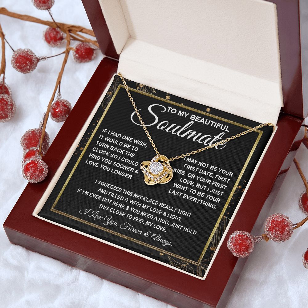 To My Beautiful Soulmate Necklace, Soulmate Jewelry For Women, Wife Necklace From Husband, Soulmate Gifts For Her, To My Future Soulmate Necklace Message Card and Necklace Gifts Box Gift Box Styles on Birthday, Wedding, Anniversary, Valentine Love knot Th