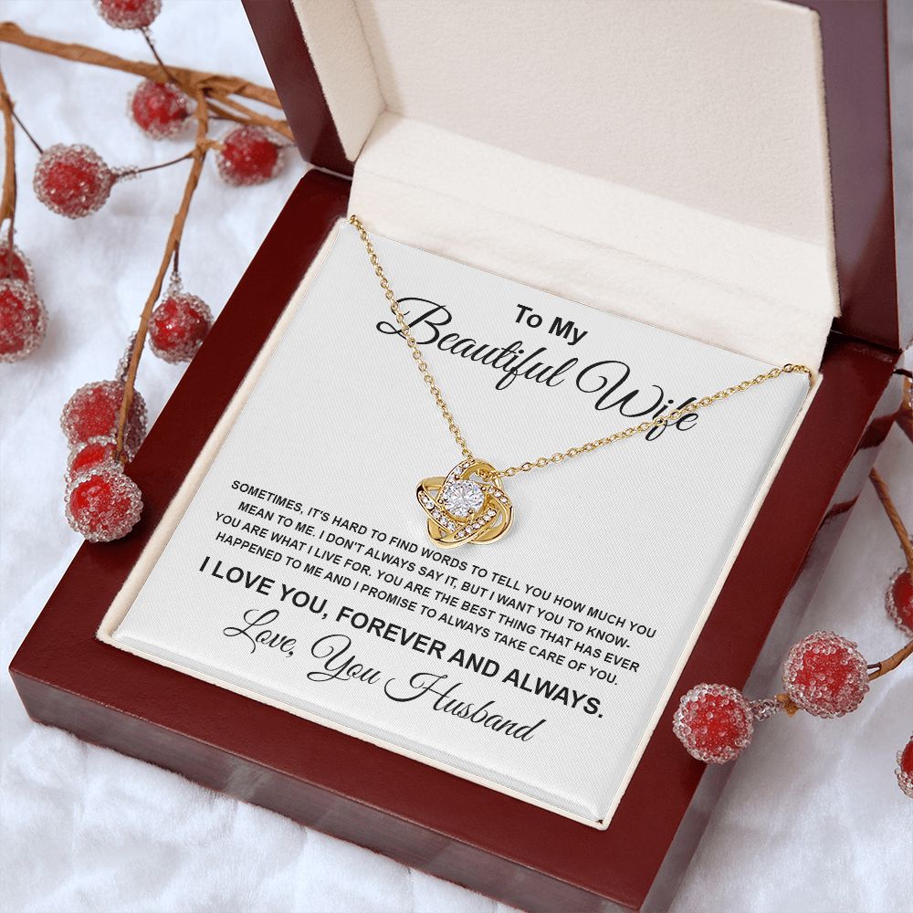 To My Beautiful Wife Necklace From Husband Pendant Jewelry with Message Card and Box Necklaces for Women Valentines Day Happy Wedding Present for Birthday Merry Christmas for Wife Love knot Thang
