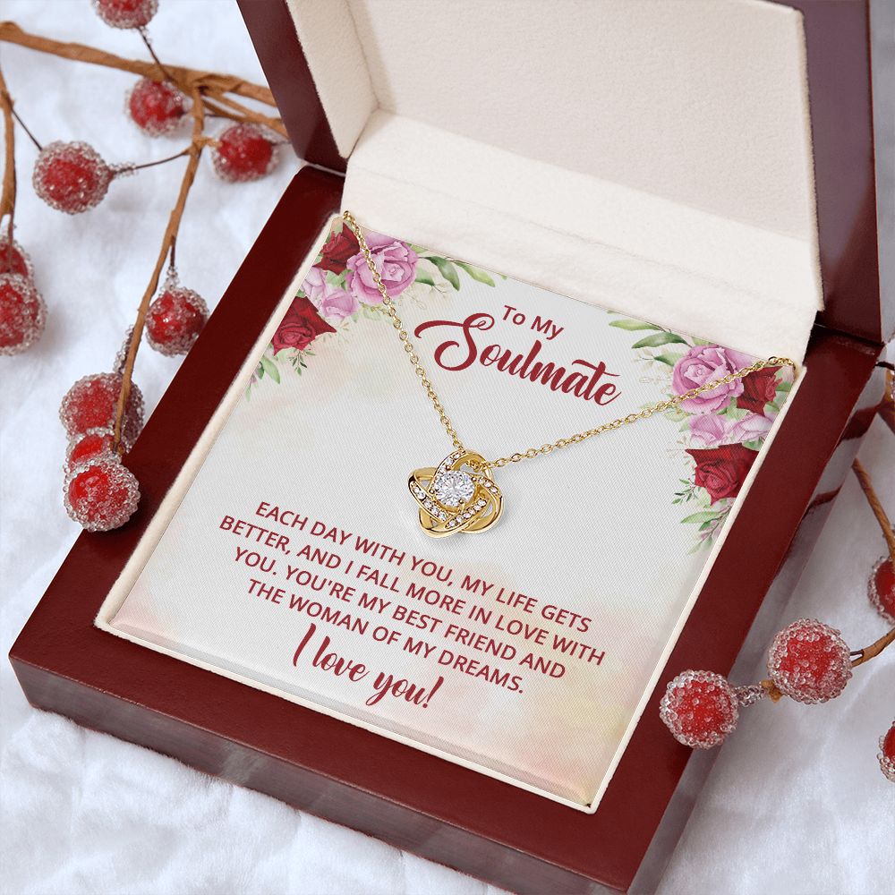 To My Soulmate Necklace I Love You Wife Love Knot Message Card and Box Gift Set for Girlfriend Women from Husband Boyfriend Couples, Meaningful Necklace Message Card and Gift Box Styles on Birthday, Christmas, Anniversary Love knot Thang