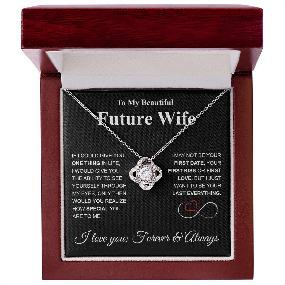 Future Wife Necklace My Last Everything, Promise Necklace For Her, Fiance Gifts For Her, Valentine Gifts For Future Wife With Message Card Box LED, Soulmate Necklace For Women, To My Wife Necklace Love knot Thang