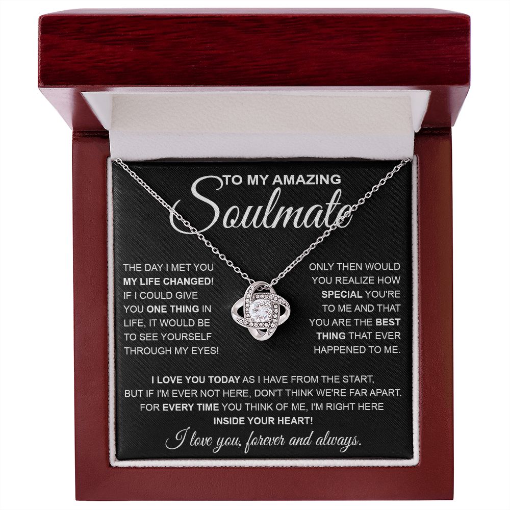 to My Soulmate Necklace, Soulmate Jewelry for Women, Wife Gifts from Husband , Necklace for Wife Soulmate Gifts Future Wife Necklace Message Card and Gift Box Styles on Birthday, Wedding, Anniversary, Valentine Love knot Thang