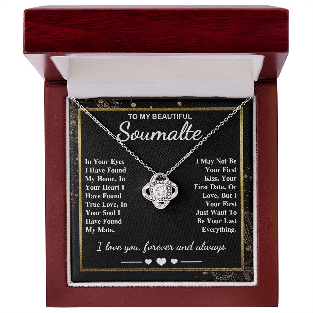To My Beautiful Soulmate Necklace Gift, Soulmate for Wife Valentine Gifts from Husband, Wedding for Women, Soulmate Gifts, Message Card and Necklace Gifts Box Gift Box Styles on Birthday, Wedding, Anniversary, Valentine Love knot Thang