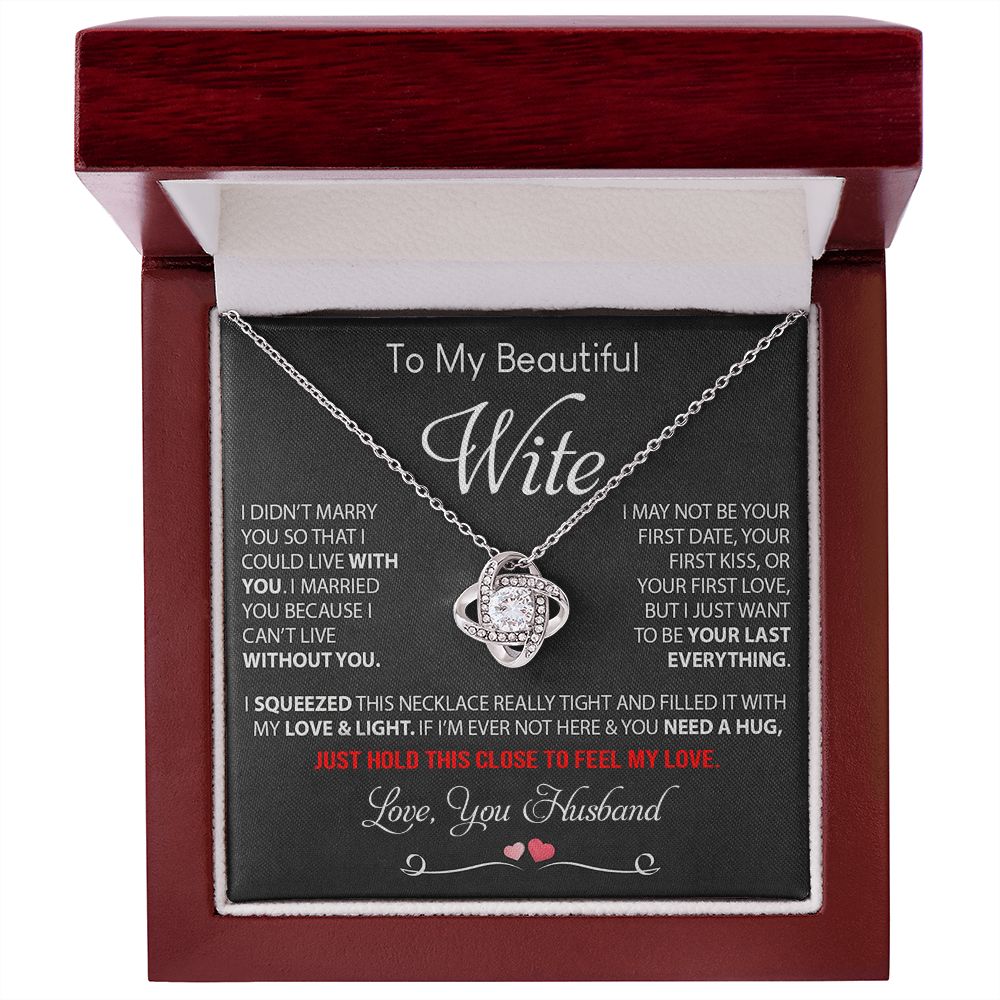 My Beautiful Wife Necklace Future Wife Gifts, Promise Necklace For Her, Fiance Gifts For Her, Valentine Gifts For Soulmate From Husband With Message Card Box LED, Soulmate Necklace For Women, To My Wife Necklace Love knot Thang