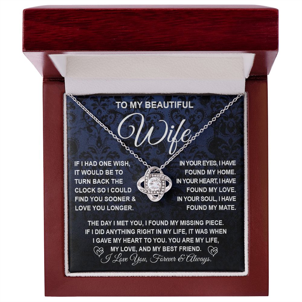 To My Beautiful Wife Necklace Gift for Her, Soulmate for Wife Birthday Gifts from Husband, Wedding Jewelry for Women, Soulmate Gifts, Message Card and Necklace Gifts Box Gift Box Styles on Birthday, Wedding, Anniversary, Valentine Love knot Thang
