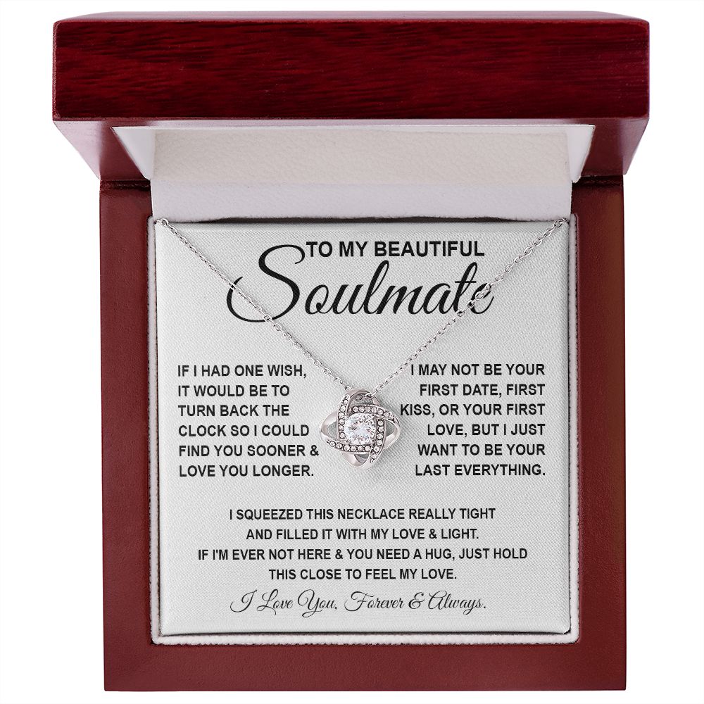 To My Beautiful Soulmate Necklace, Soulmate Jewelry For Women, Wife Necklace From Husband, Soulmate Gifts For Her, To My Future Wife Necklace Message Card and Necklace Gift Box Gift Box Styles on Birthday, Wedding, Anniversary, Valentine Love knot Thang