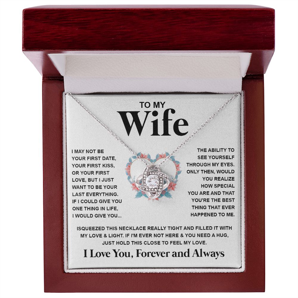 Couples Gifts Necklace To My Wife Necklace Valentine Christmas Jewelry Romantic Gifts For My Wife Pendant Jewelry with Message Card and Box Necklaces for Women Valentines Day Happy Anniversary Wedding Present Love knot Thang