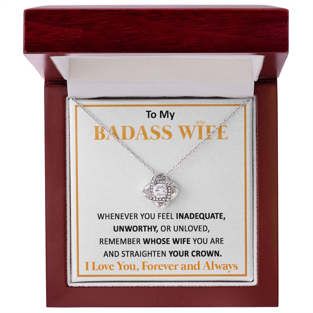 Couples Gifts, To My Badass Dear Wife Necklace Gifts From Husband, Wedding Anniversary For Wife From Husband, Wife Birthday From Husband, Necklace Custom Name Message Card and Gift Box Styles on Birthday, Christmas, Wedding, Anniversary Love knot Thang
