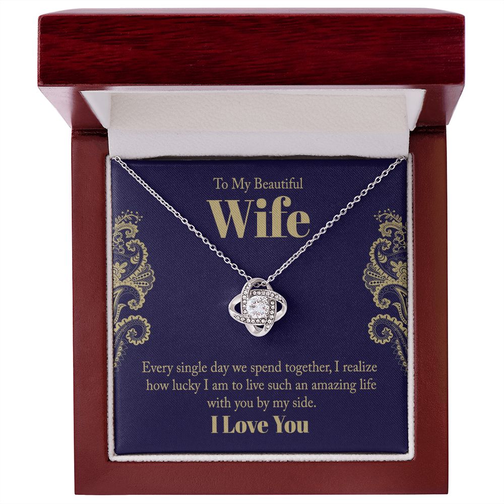 To My Beautiful Wife, Love Knot Necklace Gifts For Wife From Husband, To My Soulmate Necklace For Women, To My Wife Necklace Wedding Anniversary, I Love You, Meaningful Necklace Message Card and Gift Box Styles on Birthday, Christmas, Anniversary Love kno
