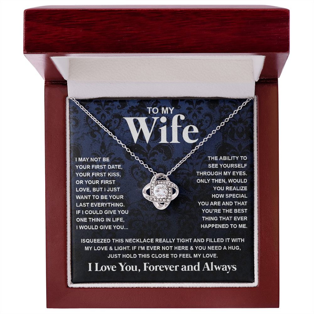 Couples Gifts Necklace To My Wife Necklace Anniversary Christmas Jewelry Romantic Gifts For My Wife Pendant Jewelry with Message Card and Box Necklaces for Women Valentines Day Happy Anniversary Wedding Present Love knot Thang