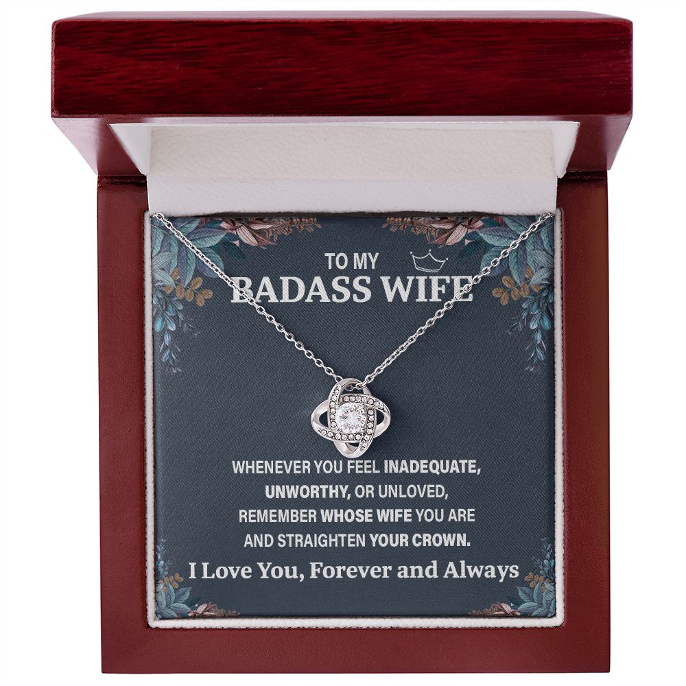 Wife Necklace Gift From Husband To My Badass Wife Pendant Birthday Jewelry with Message Card and Gift Box. Gift for Wife. Necklace Gift Set for Wife Necklace Gifts Box Gift Box Styles Love knot Thang