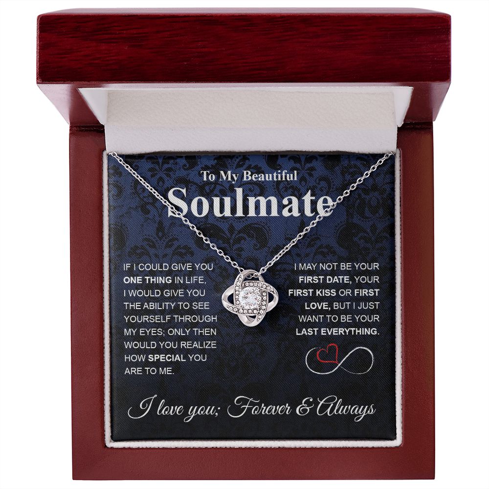 To My Beautiful Soulmate Necklace My Last Everything, Promise Necklace For Her, Fiance Gifts For Her, Wedding Gifts For Future Wife With Message Card Box LED, Soulmate Necklace For Women, To My Wife Necklace Love knot Thang