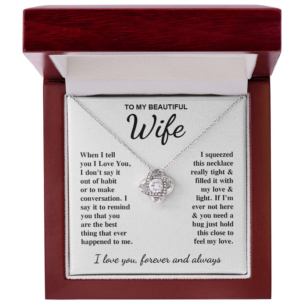 To My Beautiful Wife Necklace Gift for Her, Soulmate for Wife Birthday Gifts from Husband, Anniversary for Women, Soulmate Gifts, Message Card and Necklace Gifts Box Gift Box Styles on Birthday, Wedding, Anniversary, Valentine Love knot Thang