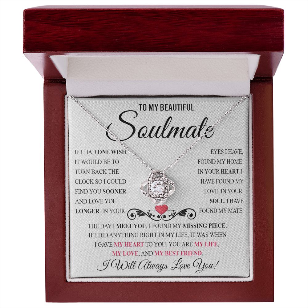 My Beautiful Soulmate Necklace Future Wife Gifts, Promise Necklace For Her, Fiance Gifts For Her, Valentine Birthday Gifts For Future Wife With Message Card Box LED, Soulmate Necklace For Women, To My Wife Necklace Love knot Thang