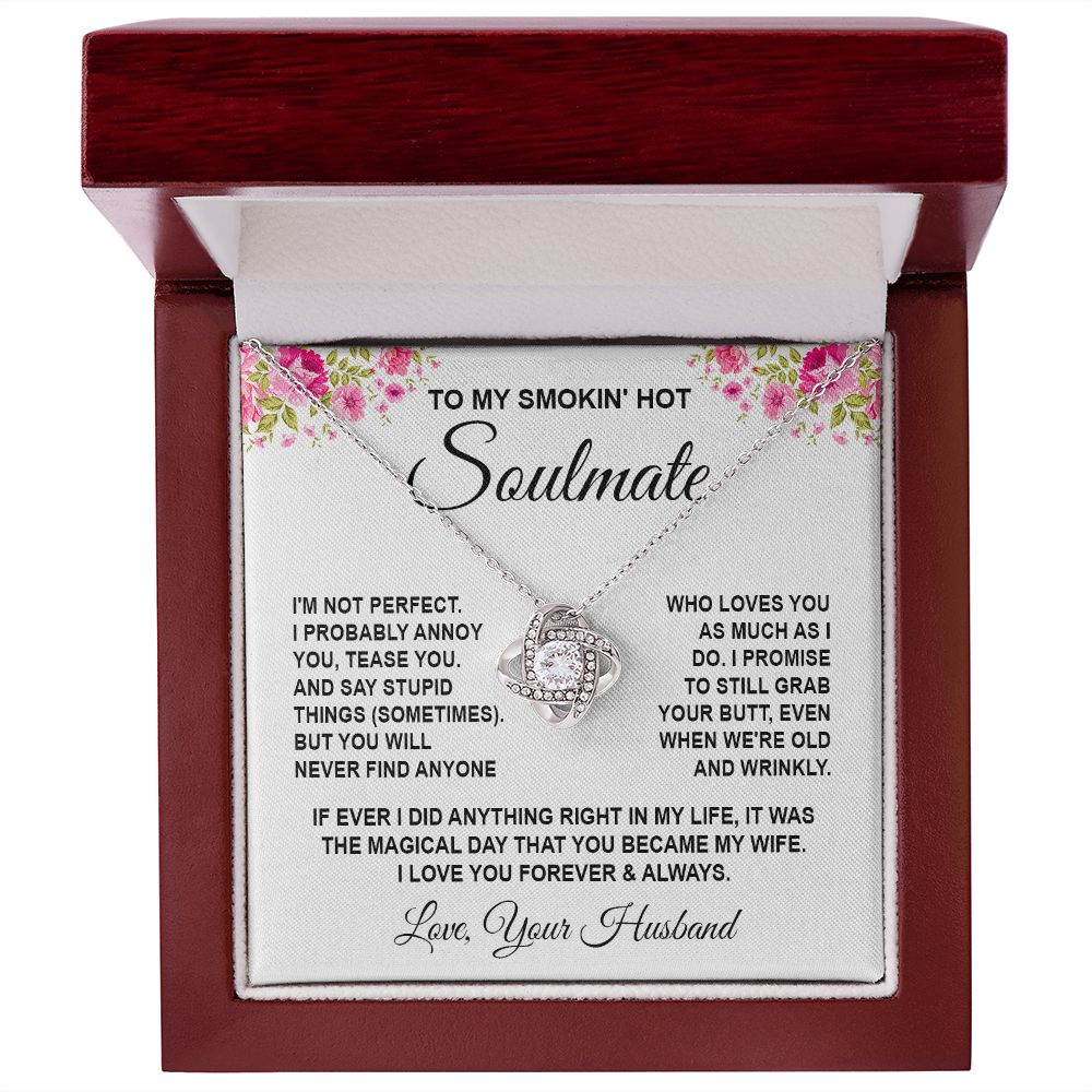 Soulmate Necklace Gifts from Husband, Wedding Anniversary Gifts for Wife from Husband, Wife Valentine Gifts from Husband, To My Wife Necklace Message Card and Necklace Gifts Box Gift Box Styles on Birthday, Wedding, Anniversary, Valentine Love knot Thang