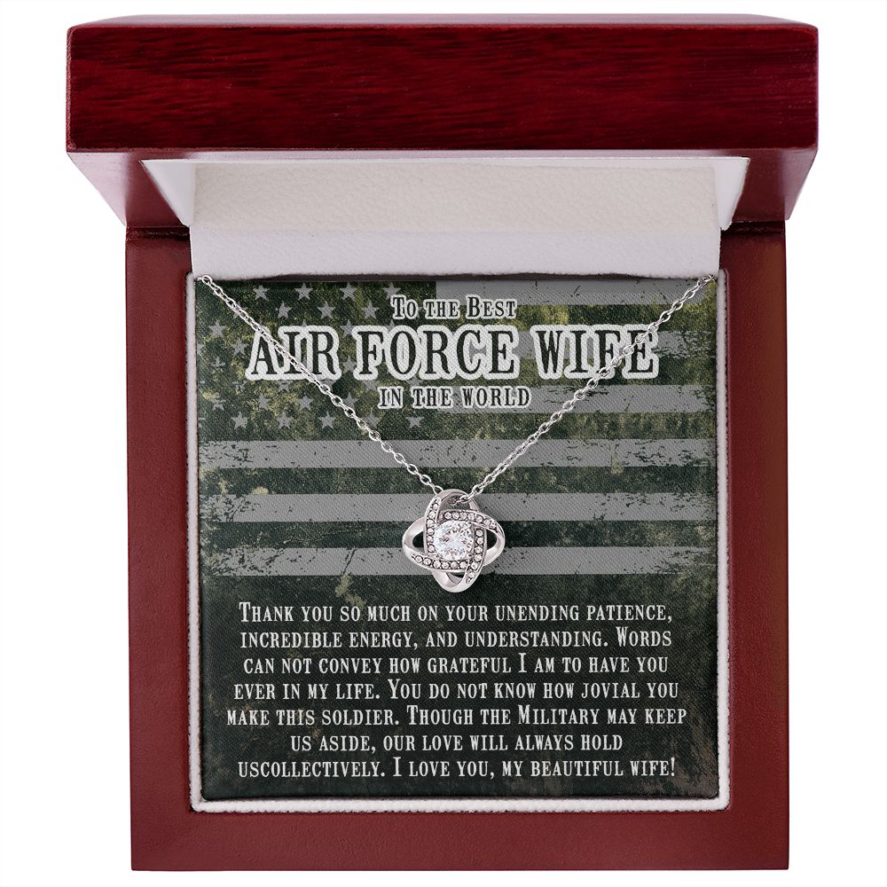 Couples Gifts, Air Force Wife Necklace Gifts From Husband, Wedding Anniversary Jewelry For Wife From Husband, Wife Birthday From Husband, To My Beautiful Wife Girlfriend Message Card and Gift Box styles On Birthday, Christmas, Anniversary  Love knot Thang