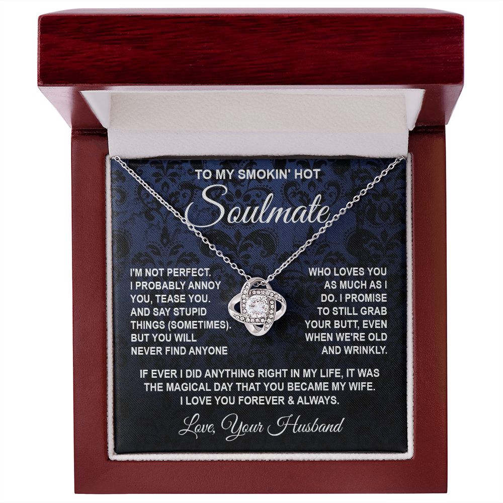 Soulmate Necklace Gifts from Husband, Wedding Gifts for Wife from Husband, Wife Valentine Gifts from Husband, To My Wife Necklace Message Card and Necklace Gifts Box Gift Box Styles on Birthday, Wedding, Anniversary, Valentine Love knot Thang