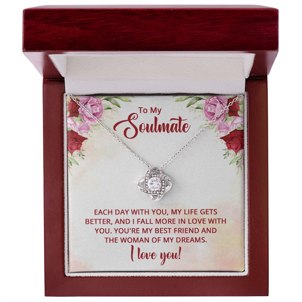 To My Soulmate Necklace I Love You Wife Love Knot Message Card and Box Gift Set for Girlfriend Women from Husband Boyfriend Couples, Meaningful Necklace Message Card and Gift Box Styles on Birthday, Christmas, Anniversary Love knot Thang