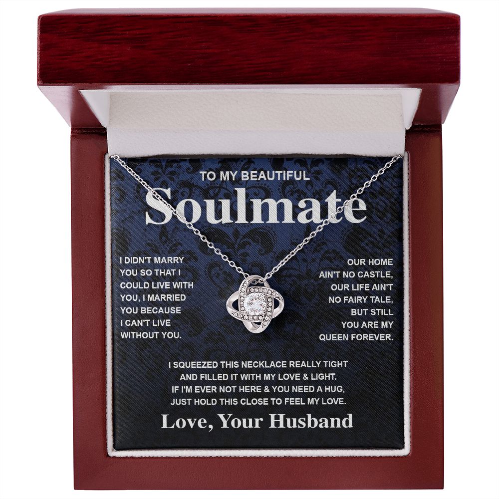 Soulmate Necklace Gift From Husband To My Badass Wife Valentines Day Anniversary Jewelry with Message Card and Gift Box. Gift for Wife. Necklace Gift Set for Wife Message Card and Necklace Gifts Box Gift Box Styles Love knot Thang