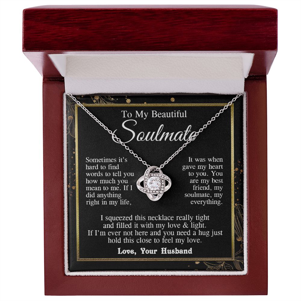 Soulmate Necklace from Husband, Valentine Romantic Gift for Wife from Husband to My Wife Necklaces, Wife Jewelry Necklace Message Card and Necklace Gift Box Gift Box Styles on Birthday, Wedding, Anniversary, Valentine Love knot Thang