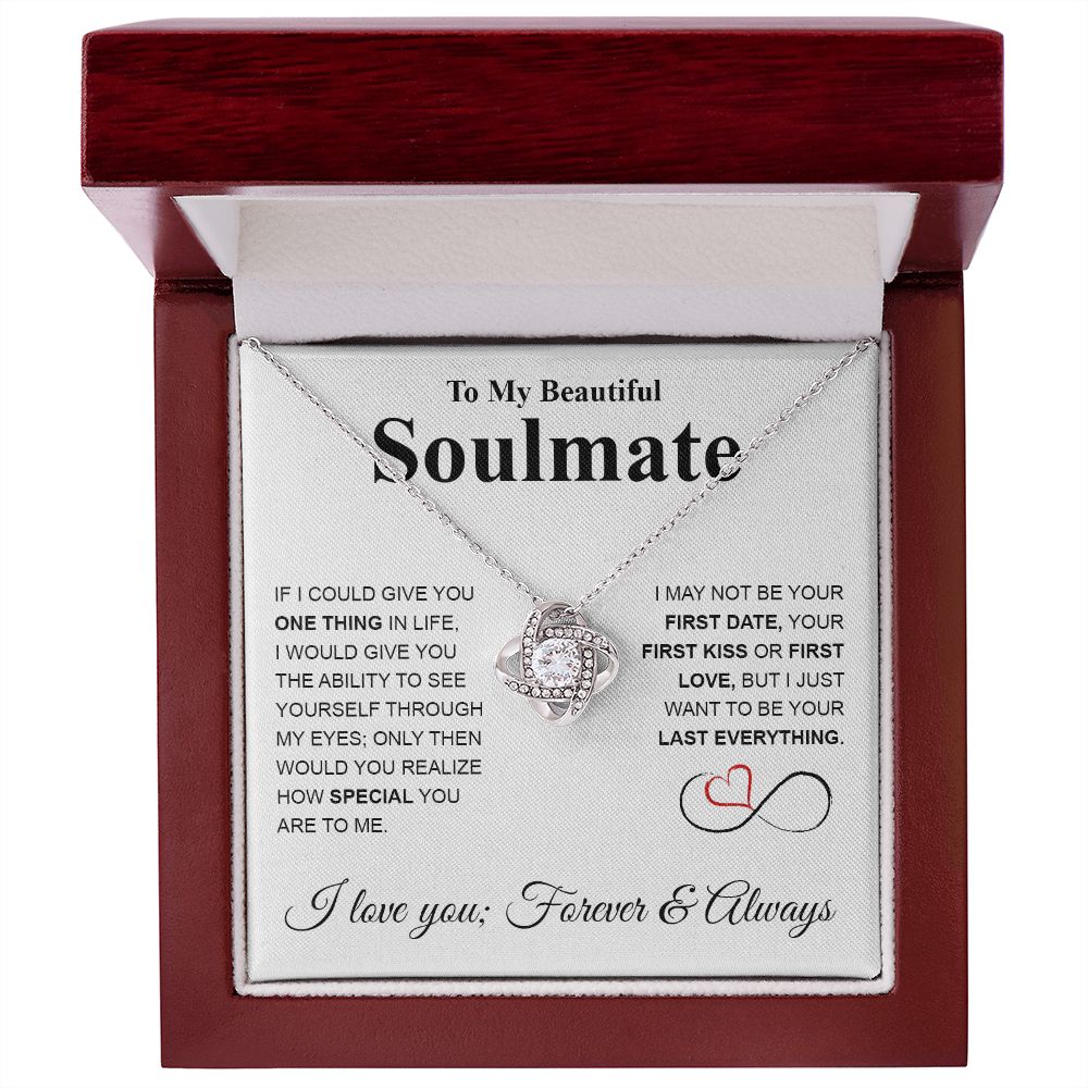 To My Beautiful Soulmate Necklace My Last Everything, Promise Necklace For Her, Fiance Gifts For Her, Valentine Gifts For Future Wife With Message Card Box LED, Soulmate Necklace For Women, To My Wife Necklace copy Love knot Thang