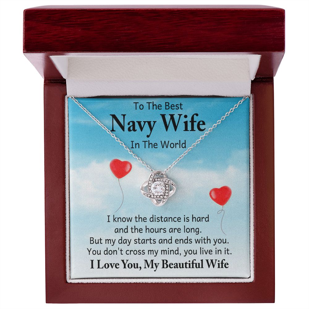 Couples Gifts, To My Navy Wife Necklace Gifts From Husband, Wedding Anniversary Jewelry For Wife From Husband, Wife Birthday From Husband, To My Soulmate Message Card and Gift Box styles On Birthday, Christmas, Anniversary  Love knot Thang