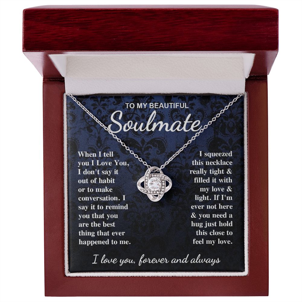 To My Beautiful Soulmate Necklace Gift for Her, Soulmate for Wife Birthday Gifts from Husband, Wedding for Women, Soulmate Gifts, Message Card and Necklace Gifts Box Gift Box Styles on Birthday, Wedding, Anniversary, Valentine Love knot Thang