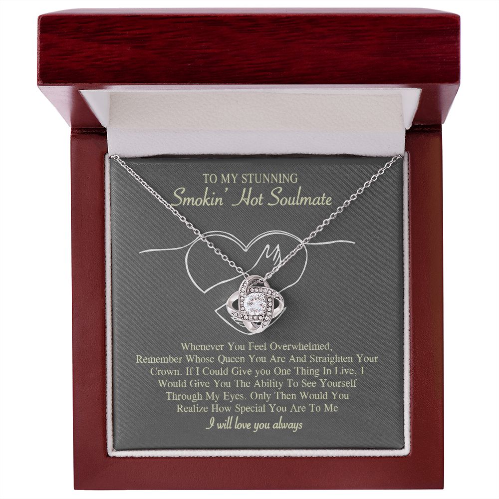 To My Smokin Hot Soulmate Necklace, Love Necklace for Girlfriend, Soulmate Jewelry, Soulmate Necklace, Future Wife Gift, Necklace for Wife from Husband Necklace Message Card and Gift Box Styles on Birthday, Christmas, Wedding, Anniversary Love knot Thang