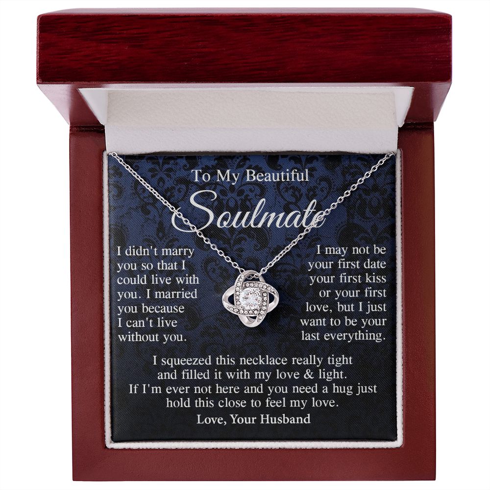 Soulmate Necklace Gift From Husband, Anniversary Romantic Gifts for Wife from Husband, Soulmate Valentine Gifts Message Card and Necklace Gifts Box Gift Box Styles on Birthday, Wedding, Anniversary, Valentine Love knot Thang