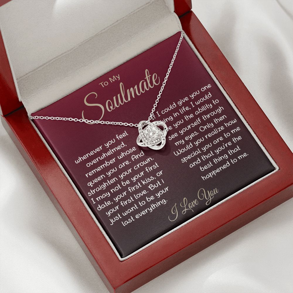 To My Soulmate Necklace For Women, Couple Gifts For Girlfriend, Valentine Christmas Presents For Girlfriend, Valentine Necklace Gifts For Wife, Women Romantic Jewelry For Her Vanlentine Day's Message Card and Gift Box Styles LOVE KNOT