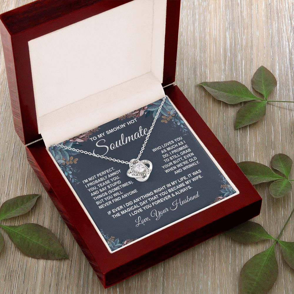 Soulmate Necklace Gifts from Husband, Anniversary Gifts for Wife from Husband, Wife Valentine Gifts from Husband, To My Wife Necklace Message Card and Necklace Gifts Box Gift Box Styles on Birthday, Wedding, Anniversary, Valentine Love knot Thang