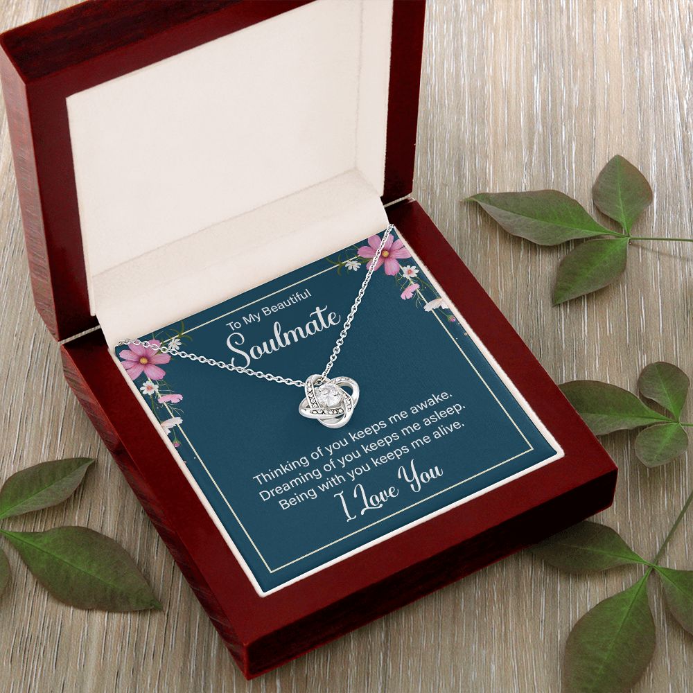 To My Beautiful Soulmate Necklace for her Jewelry For Her Couples Gifts Necklaces For Soul Mate Christmas Jewelry, Love Knot Meaningful Necklace Message Card and Gift Box Styles on Birthday, Christmas, Anniversary  Love knot Thang