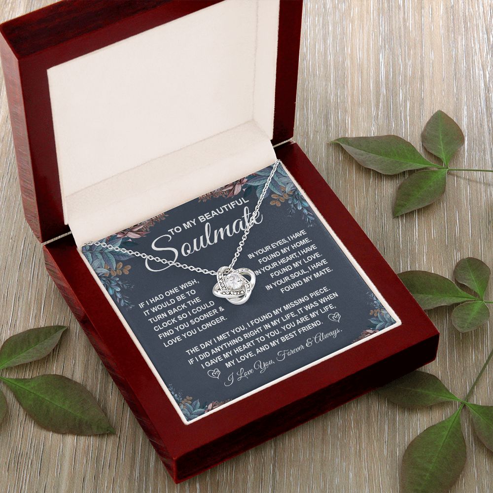 To My Beautiful Soulmate Necklace Gift for Her, Soulmate for Wife Valentine Gifts from Husband, Birthday Jewelry for Women, Soulmate Gifts, Message Card and Necklace Gifts Box Gift Box Styles on Birthday, Wedding, Anniversary, Valentine Love knot Thang