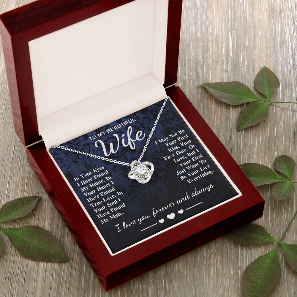 To My Beautiful Wife Necklace Gift, Soulmate for Wife Birthday Gifts from Husband, Wedding for Women, Soulmate Gifts, Message Card and Necklace Gifts Box Gift Box Styles on Birthday, Wedding, Anniversary, Valentine Love knot Thang