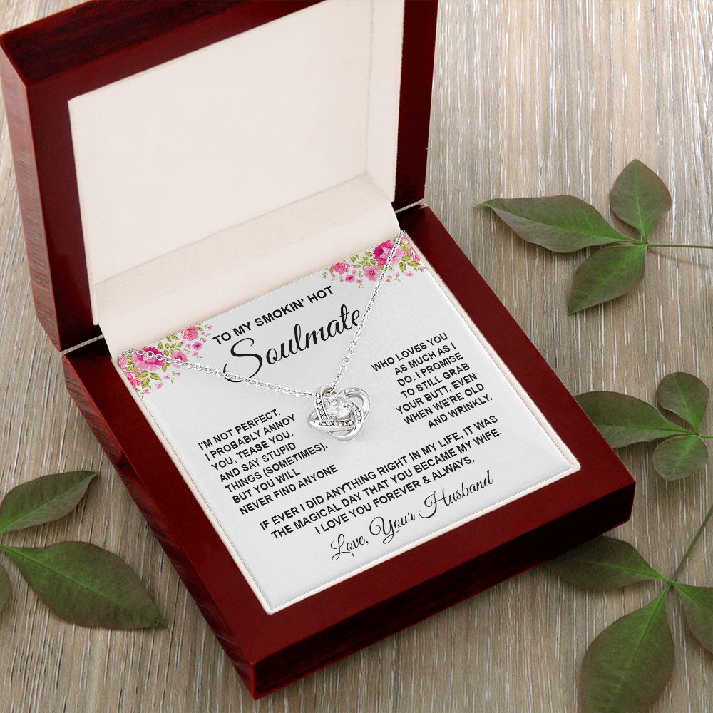 Soulmate Necklace Gifts from Husband, Wedding Anniversary Gifts for Wife from Husband, Wife Valentine Gifts from Husband, To My Wife Necklace Message Card and Necklace Gifts Box Gift Box Styles on Birthday, Wedding, Anniversary, Valentine Love knot Thang