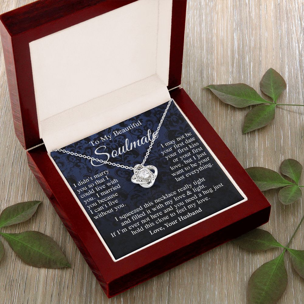 Soulmate Necklace Gift From Husband, Anniversary Romantic Gifts for Wife from Husband, Soulmate Valentine Gifts Message Card and Necklace Gifts Box Gift Box Styles on Birthday, Wedding, Anniversary, Valentine Love knot Thang