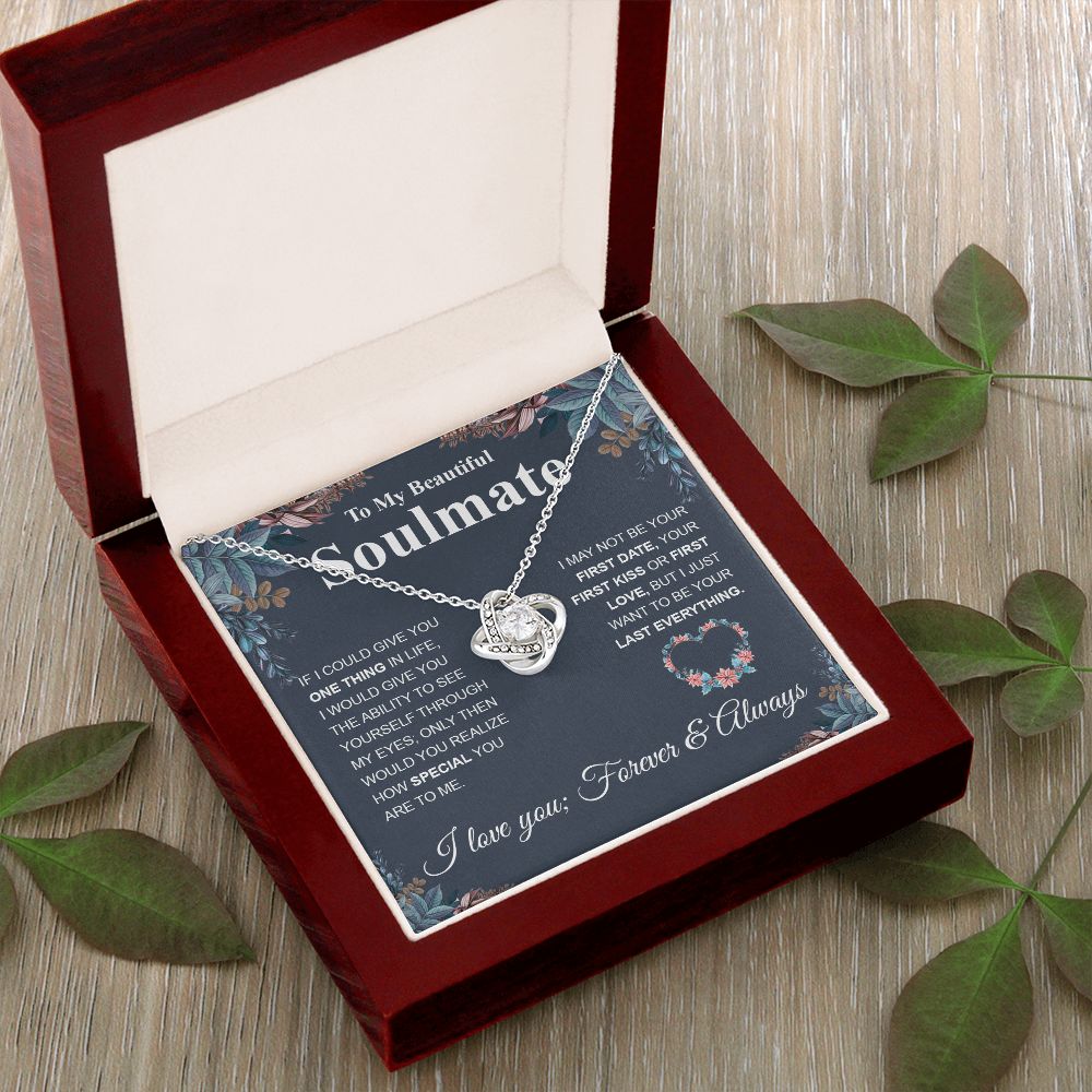 Beautiful Soulmate Necklace My Last Everything, Promise Necklace For Her, Fiance Gift For Her, Wedding Gifts For Future Wife With Message Card Box LED, Soulmate Necklace For Women, To My Wife Necklace Love knot Thang