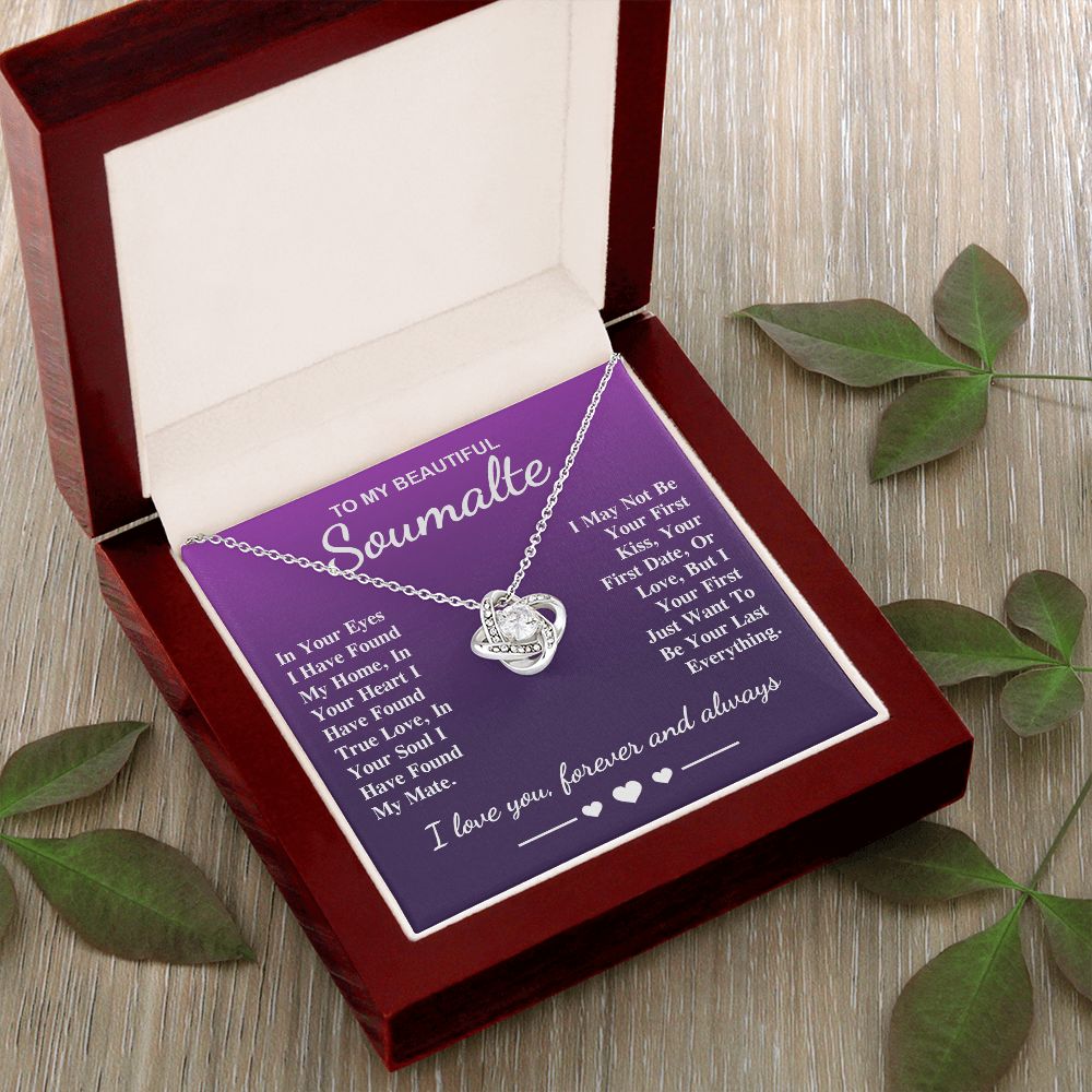 To My Beautiful Soulmate Necklace Gift, Soulmate for Wife Birthday Gifts from Husband, Valentine for Women, Soulmate Gifts, Message Card and Necklace Gifts Box Gift Box Styles on Birthday, Wedding, Anniversary, Valentine Love knot Thang