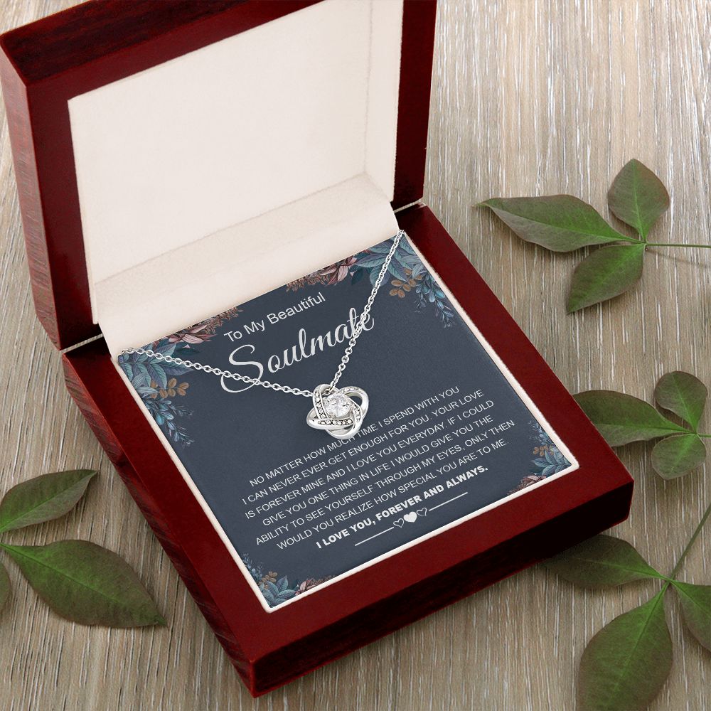 To My Beautiful Soulmate Necklace Gifts for Wife from Husband, Soulmate Valentine Gifts, Gift for Wife, Message Card and Necklace Gift Box Gift Box Styles on Birthday, Wedding, Anniversary, Valentine Love knot Thang