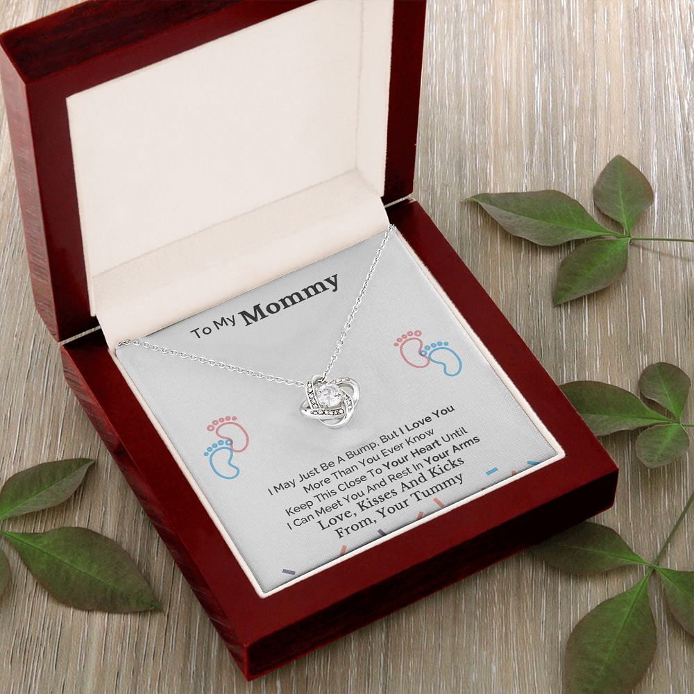 New Mom Gift Jewelry, To My Mommy Mom to Be Baby Feet Heart Pendant Necklace, Expecting Mother Pregnancy Gift Set, Baby Shower Gift, Mothers day Gift, Mom Necklace, Perfect Mother's Day Gift For New Mom LOVE KNOT