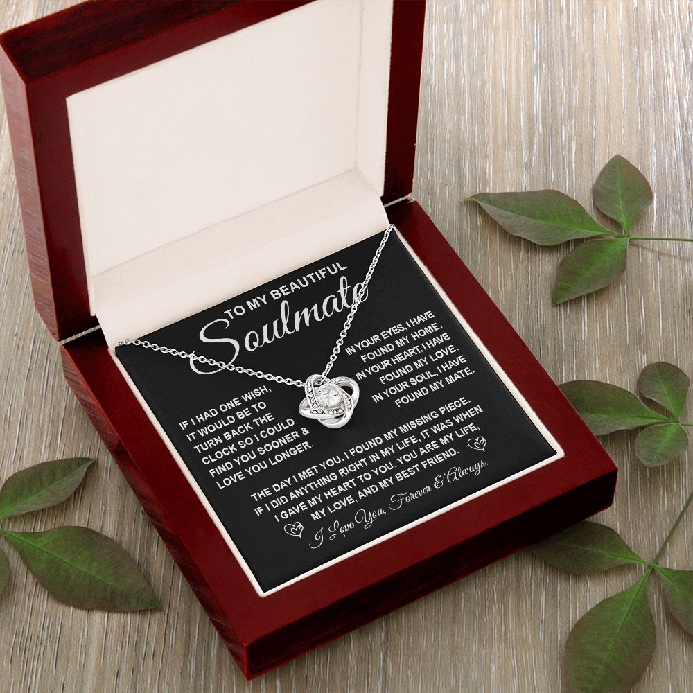 To My Beautiful Soulmate Necklace Gift for Her, Soulmate for Wife Birthday Gifts from Husband, Valentine Jewelry for Women, Soulmate Gifts, Message Card and Necklace Gifts Box Gift Box Styles on Birthday, Wedding, Anniversary, Valentine Love knot Thang