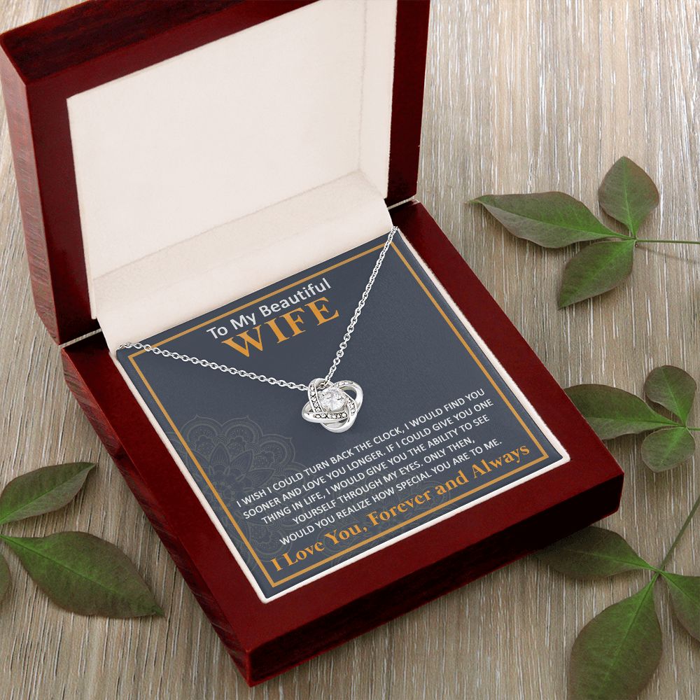 Couples Gifts, To My Beautiful Wife Necklace From Husband, Wedding Anniversary For Wife From Husband, Wife Wedding From Husband, To My Wife, Necklace Custom Name Message Card and Gift Box Styles on Birthday, Christmas, Wedding, Anniversary Love knot Thang