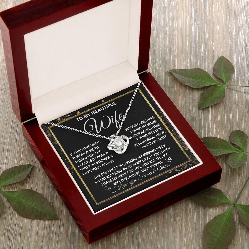 To My Beautiful Wife Necklace Gift for Her, Soulmate for Wife Valentine Gifts from Husband, Wedding Jewelry for Women, Soulmate Gifts, Message Card and Necklace Gifts Box Gift Box Styles on Birthday, Wedding, Anniversary, Valentine Love knot Thang